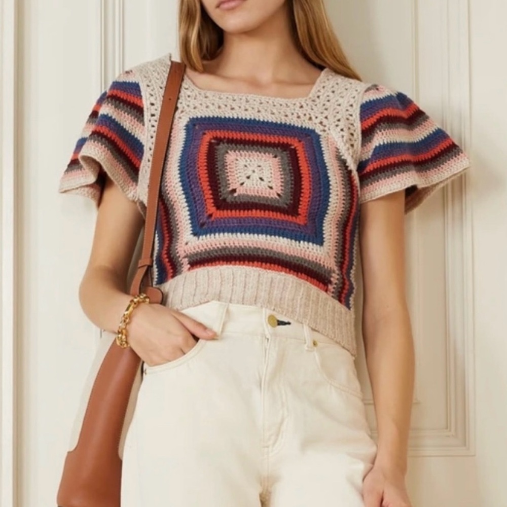 Sea New York multi colored crochet top. True to size slight crop.
